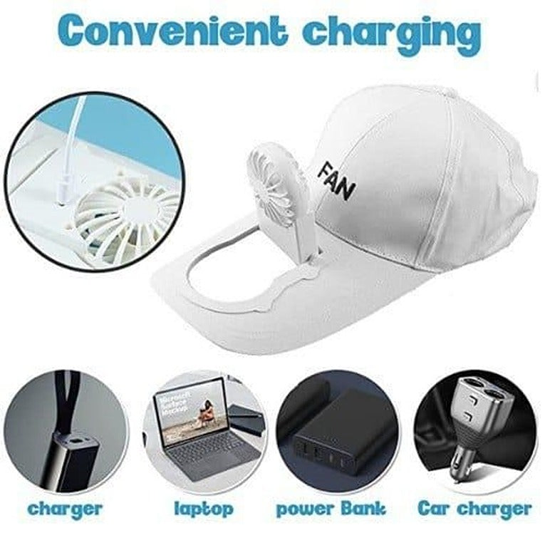 Women Men Portable Fan Sun Hats Rechargeable Battery Outdoor Travel Baseball Cap Summer Cooling USB Charging Fan Caps (CLS-2390904)