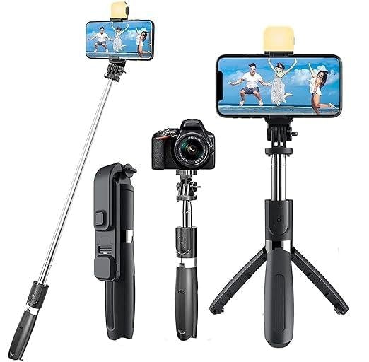 Bluetooth Selfie Stick Tripod with Remote & Light