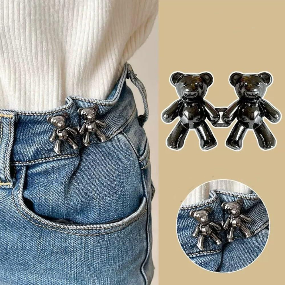 2 Sets Adjustable Waist Buckle for Loose Jeans – No-Sew Detachable Pearl Waist Tightener