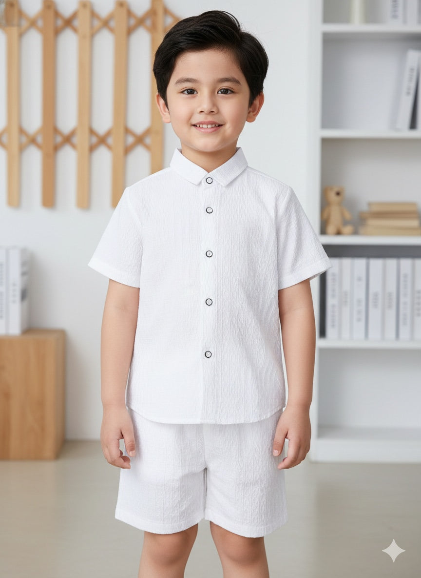 Boys Maroon Cotton Shirt & Shorts Set