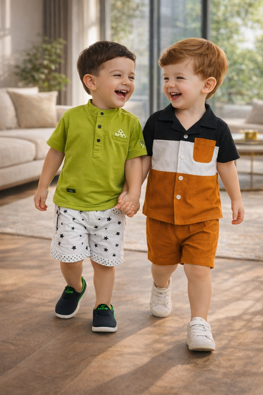 Trendy Toddler Boys Polo T-Shirt & 3-Color Block Shirt with Shorts Combo Set (Pack of 2)