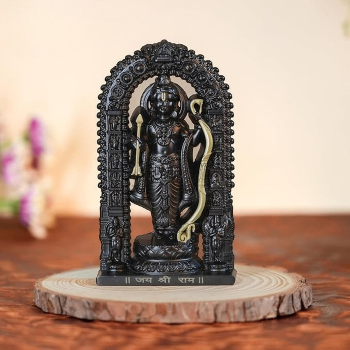 3 Inch Metal Ram Lalla Murti, Gold, Medium, Religious Theme, Brass | Lord Ram Idol for Home Car Office (Black & Gold)
