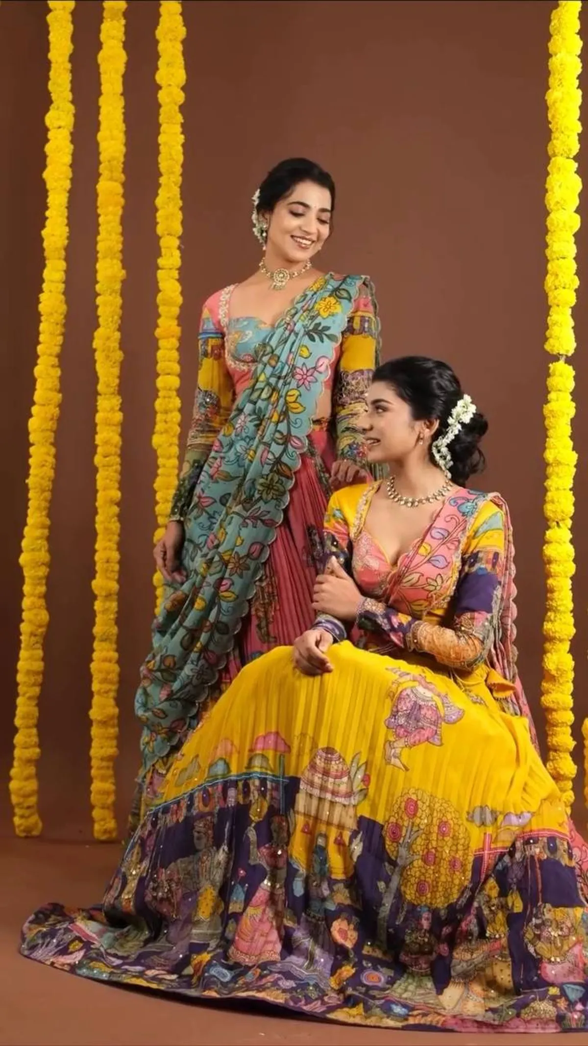 Yellow & Purple Pen Kalamkari Lehenga