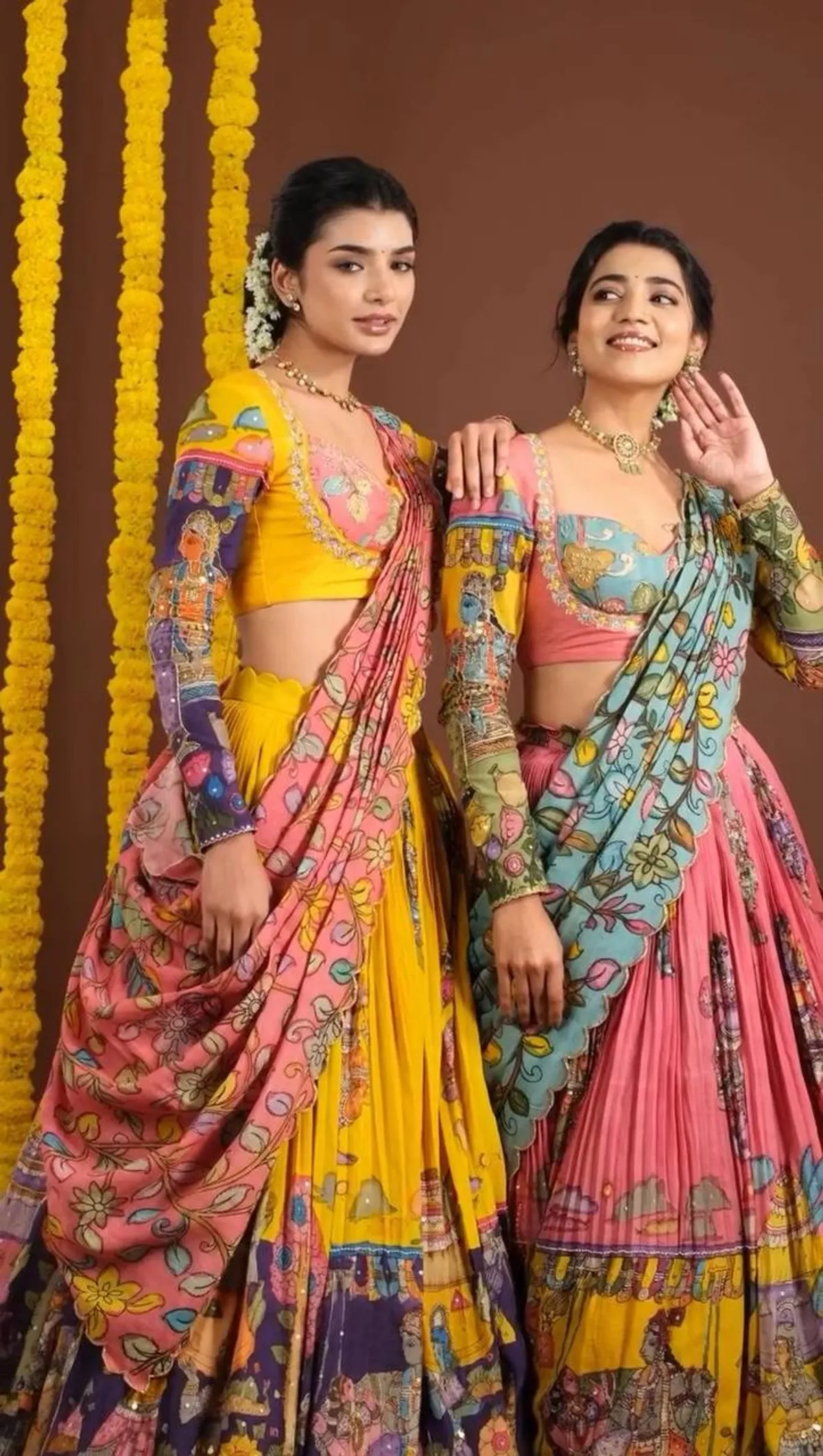Yellow & Purple Pen Kalamkari Lehenga