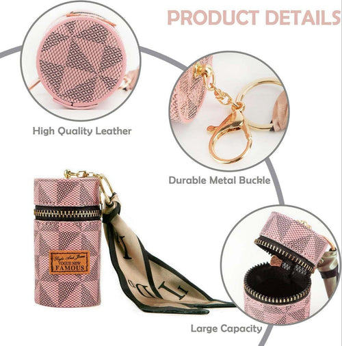 (Pack of 2)  Portable PU Leather Key Holder Case  (Multi Color) | Zipper Key Organizer Pouch with Ribbon Strap