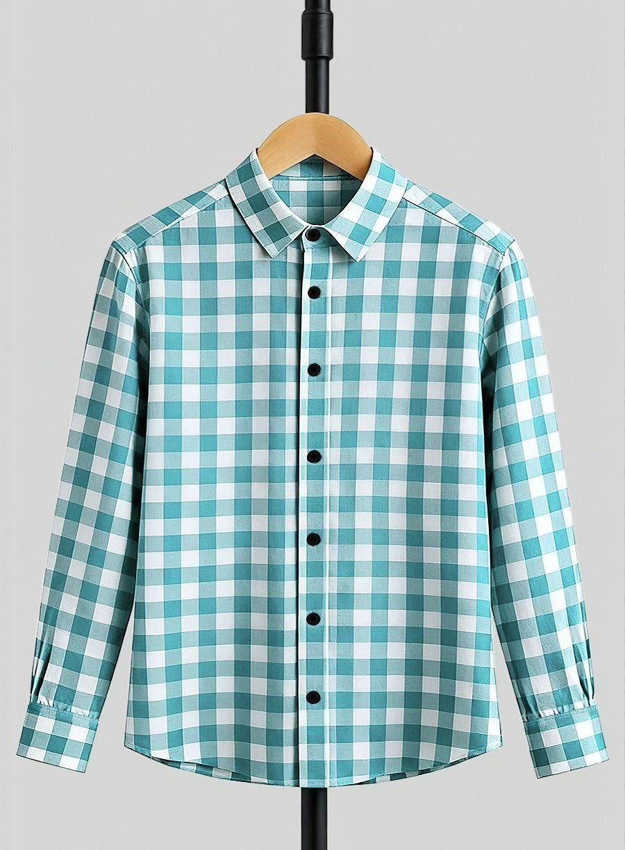 Froquiliz Boys Classic Mint Green Checked Full Sleeve Shirt