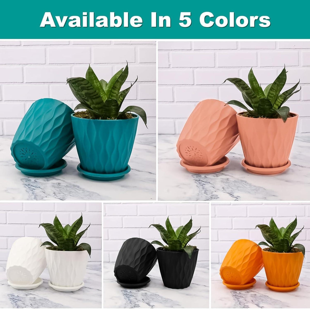 (Pack of 5) Round Flower Pots – Multicolor