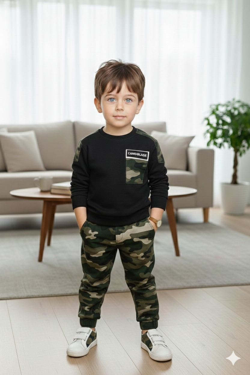Boys Camouflage Print Casual Sweatshirt and Jogger Set