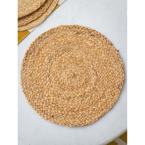 Round Jute Placemats — Beige Brown
