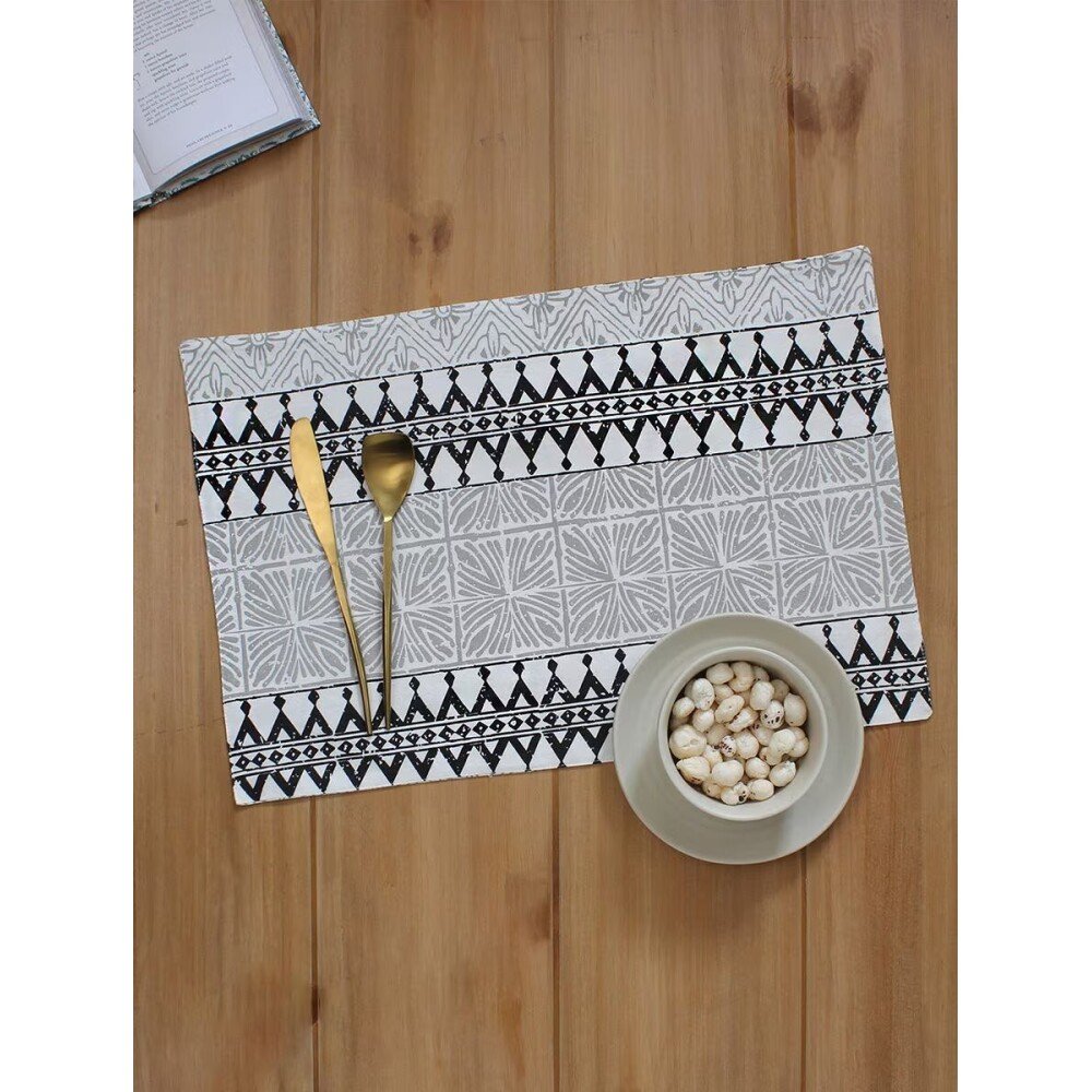 Buy Black Rectangle Cotton Solid Mats