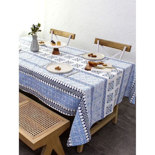 Buy Blue Cotton Rectangle Table Cloth