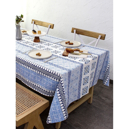 Buy Blue Cotton Rectangle Table Cloth