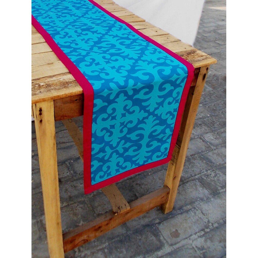 Buy Blue Hand Crafted Cotton Printed Rectangle Table Runner