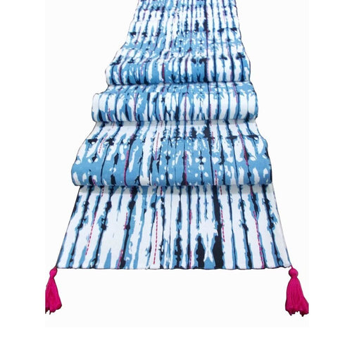 Buy Blue Hand Crafted Cotton Printed Rectangle Table Runner