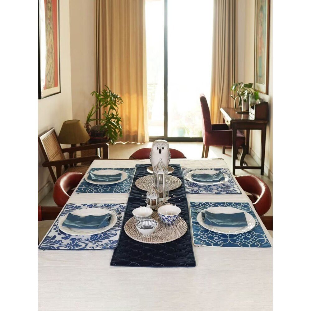 Buy Blue Rectangle Cotton Woven Mats