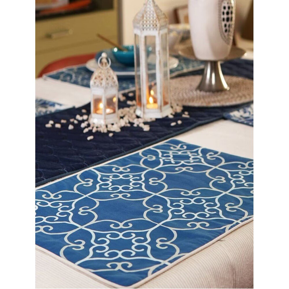 Buy Blue Rectangle Cotton Woven Mats