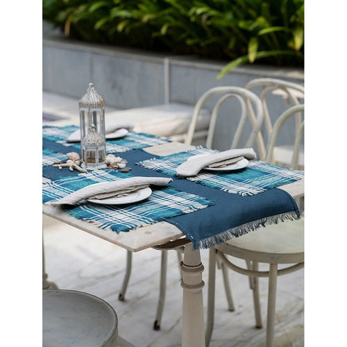 Buy Blue Silk Printed Rectangle Table Runner
