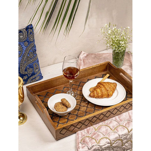Buy Brown Acacia Wood Engraved Tray/Platter