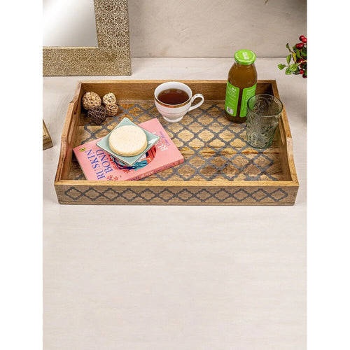 Buy Brown Acacia Wood Engraved Tray/Platter