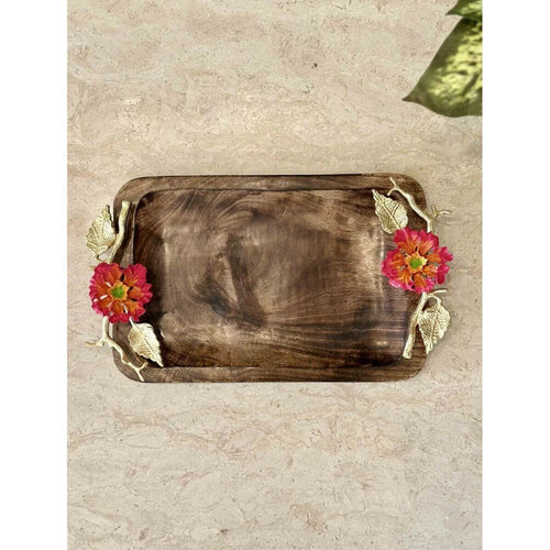 Buy Brown Wood Printed Tray/Platter