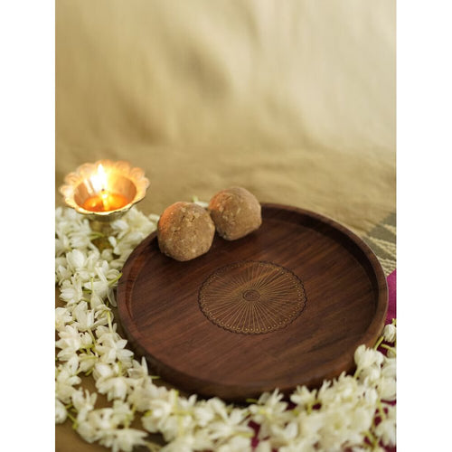 Buy Brown Wood Round Serveware Plates