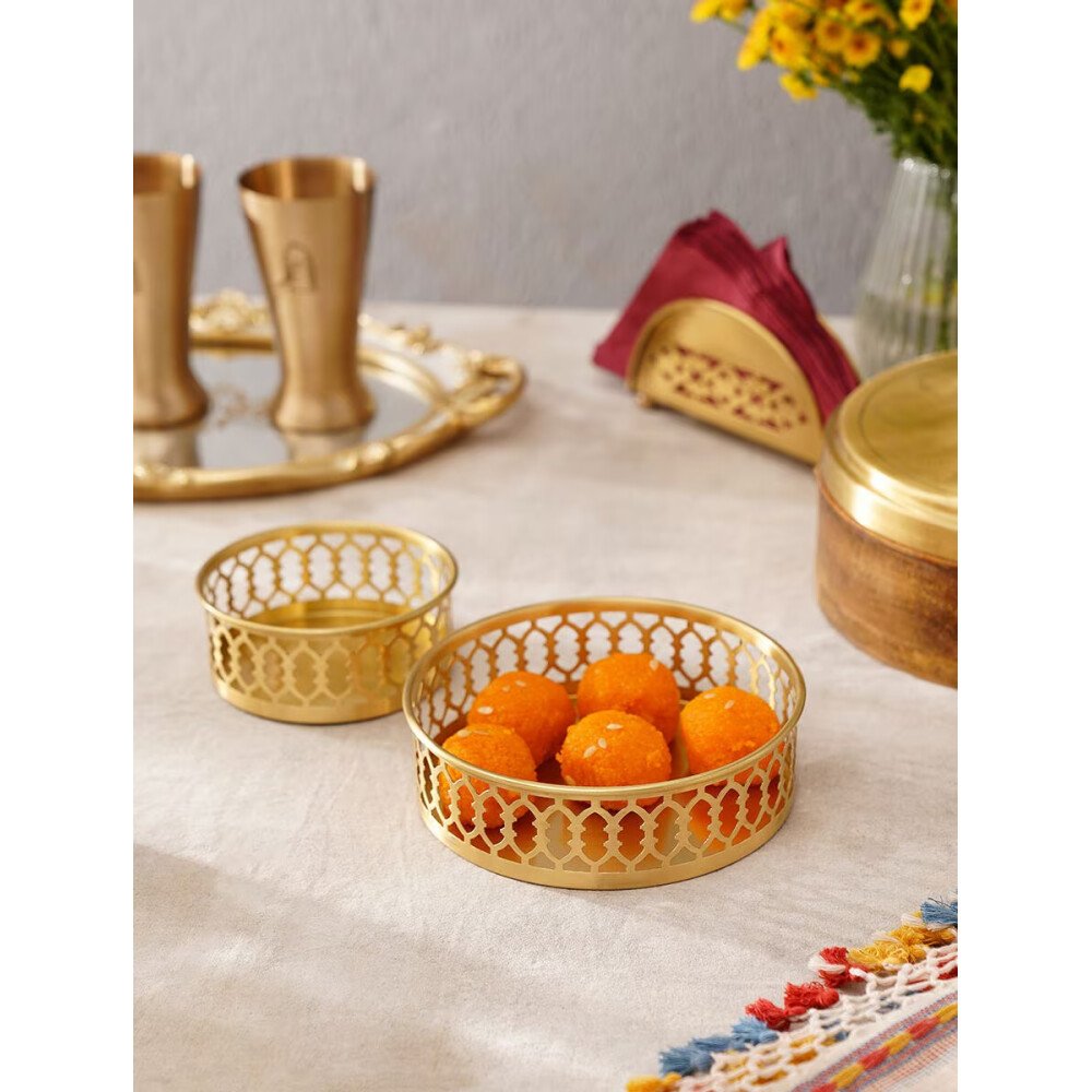 Buy Gold Brass Beaten Tray/Platter