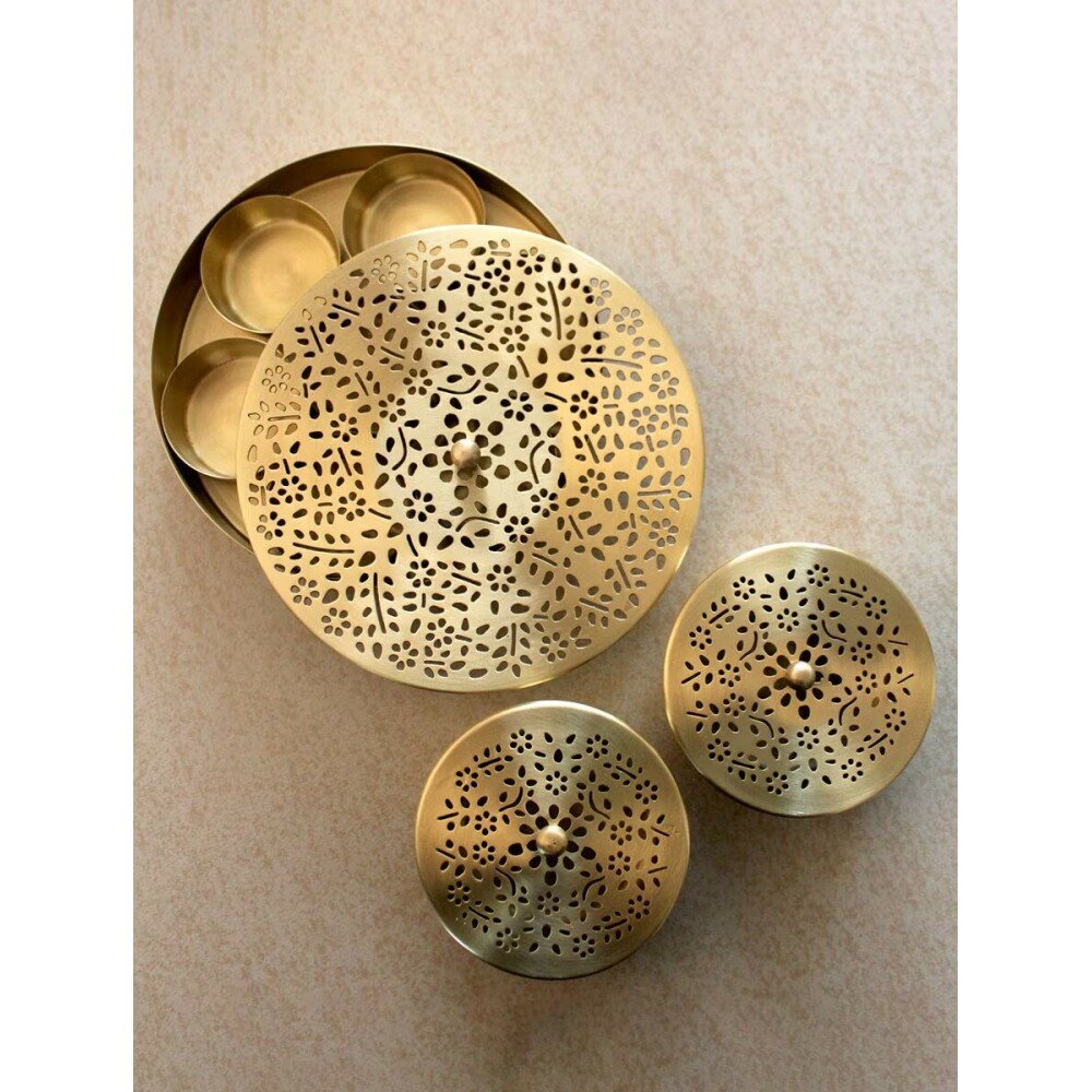 Buy Gold Brass Hand Carved Spice Box