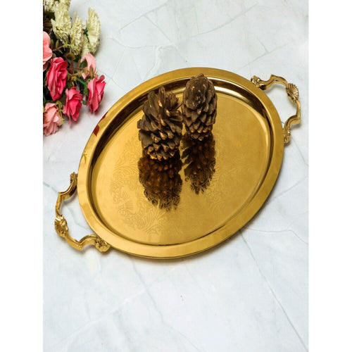 Buy Gold Brass Printed Tray/Platter