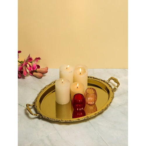 Buy Gold Brass Printed Tray/Platter