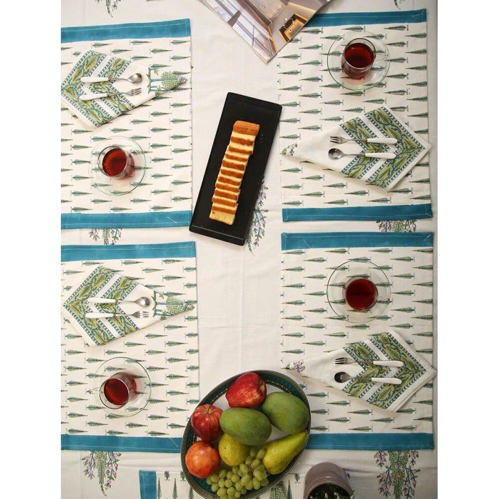 Buy Green Cotton Printed Table Napkins