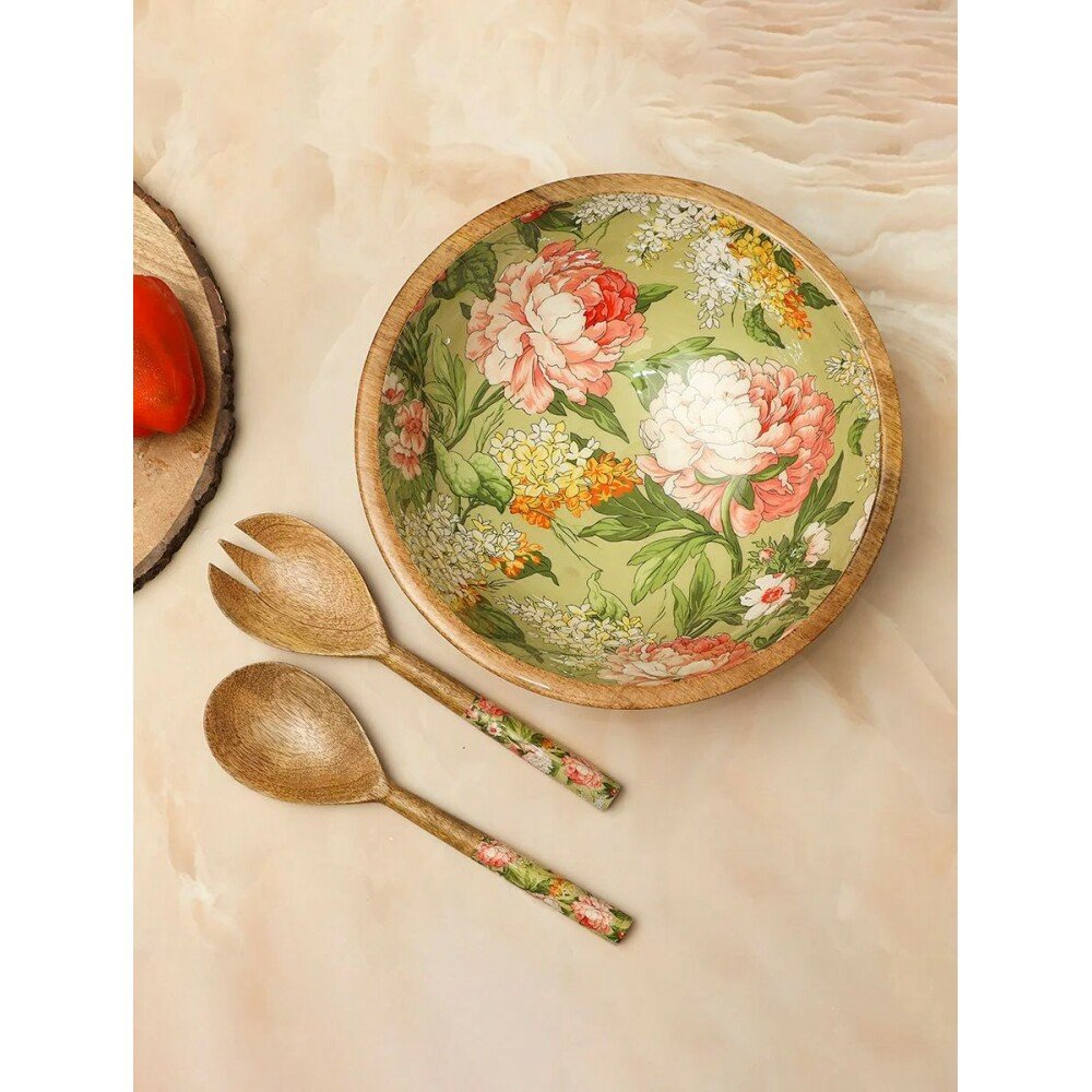 Buy Green Enamel Mango Wood Cutlery