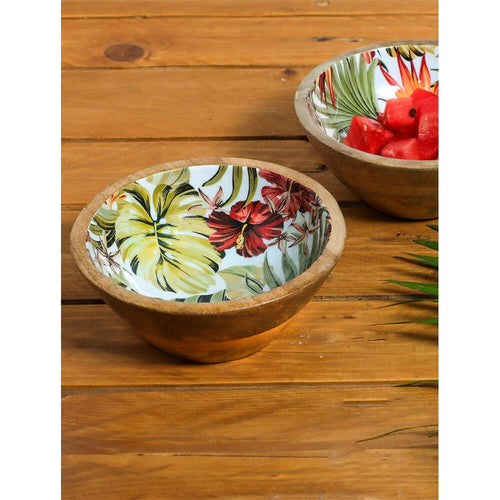 Buy Green Hand Crafted Mango Wood Floral Bowls