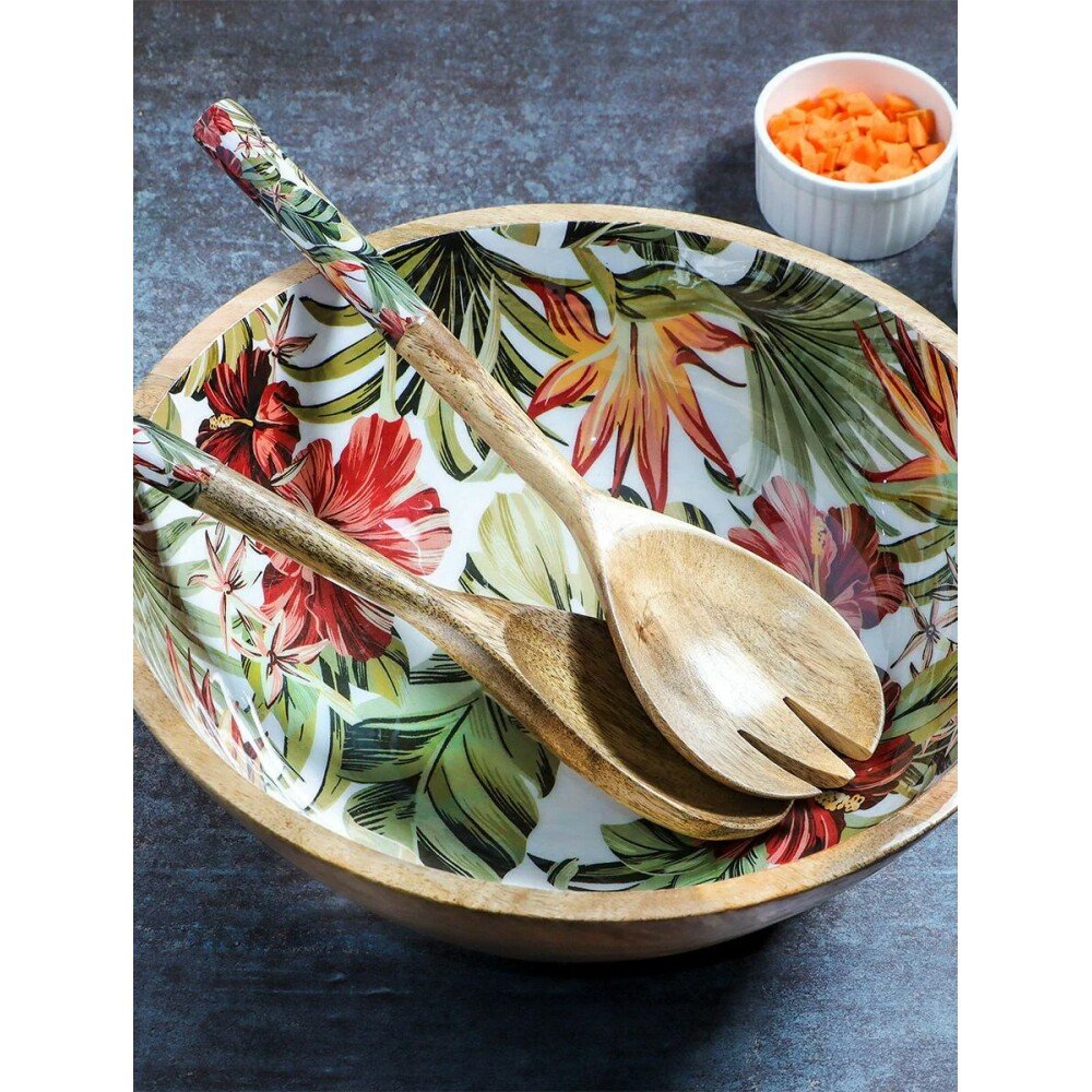 Buy Green Hand Crafted Mango Wood Floral Bowls