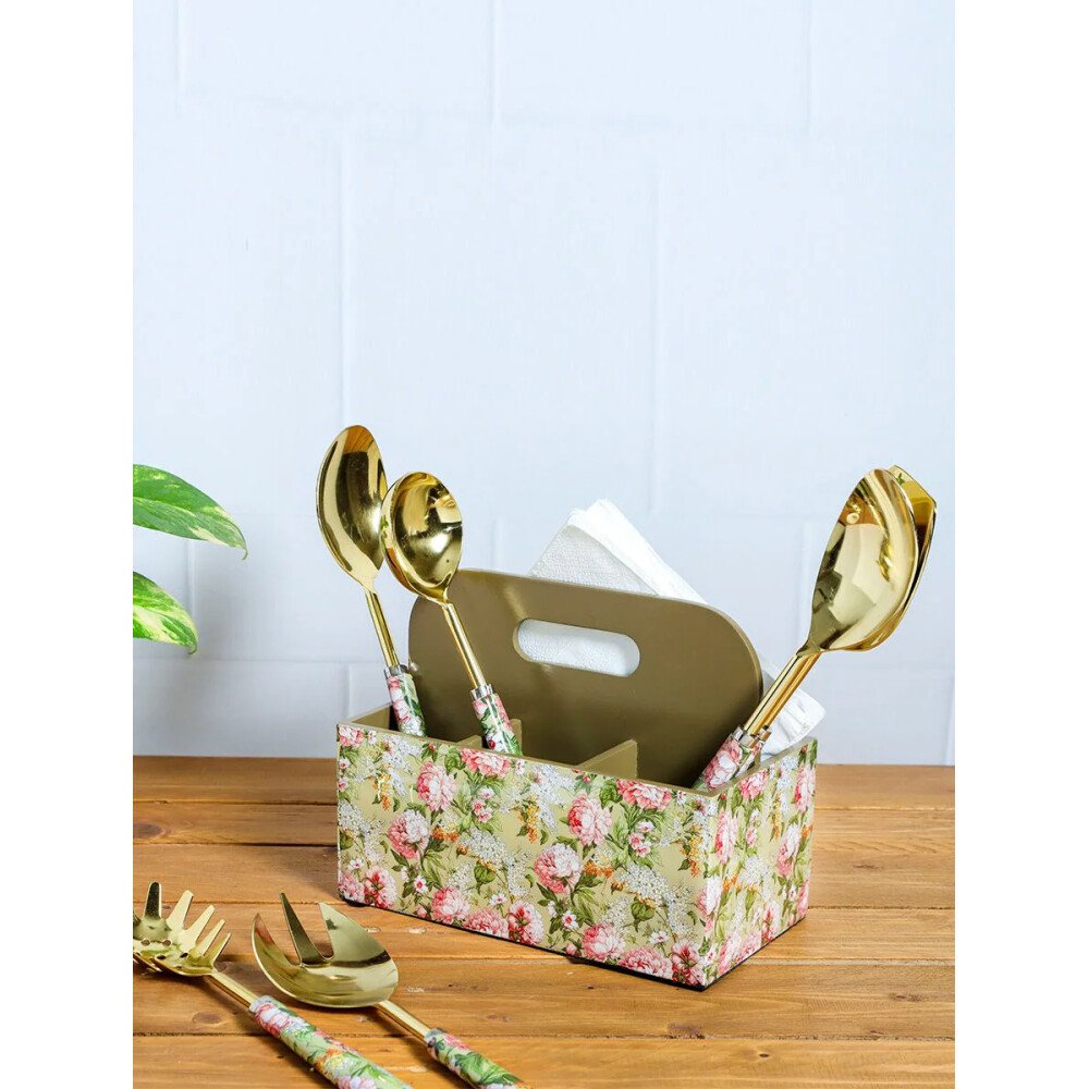 Buy Green Hand Crafted Mango Wood Printed Kitchenware