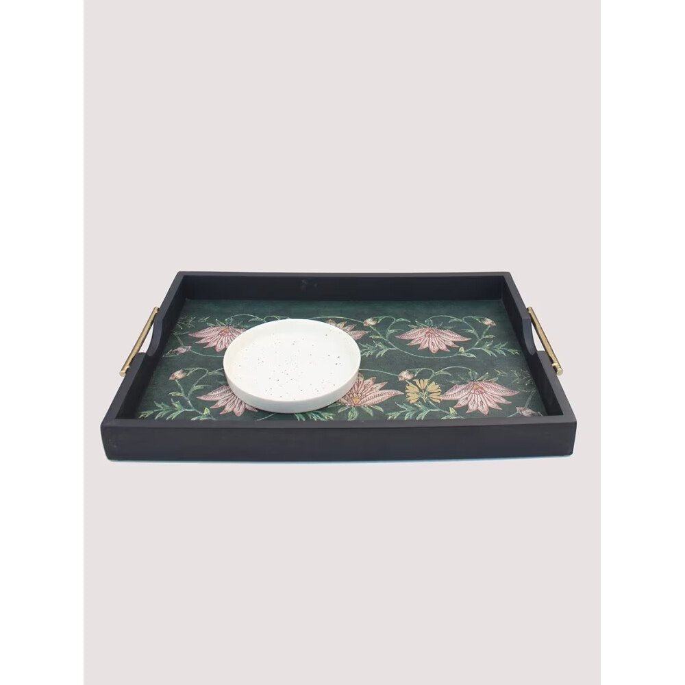 Buy Green Wood Printed Tray/Platter