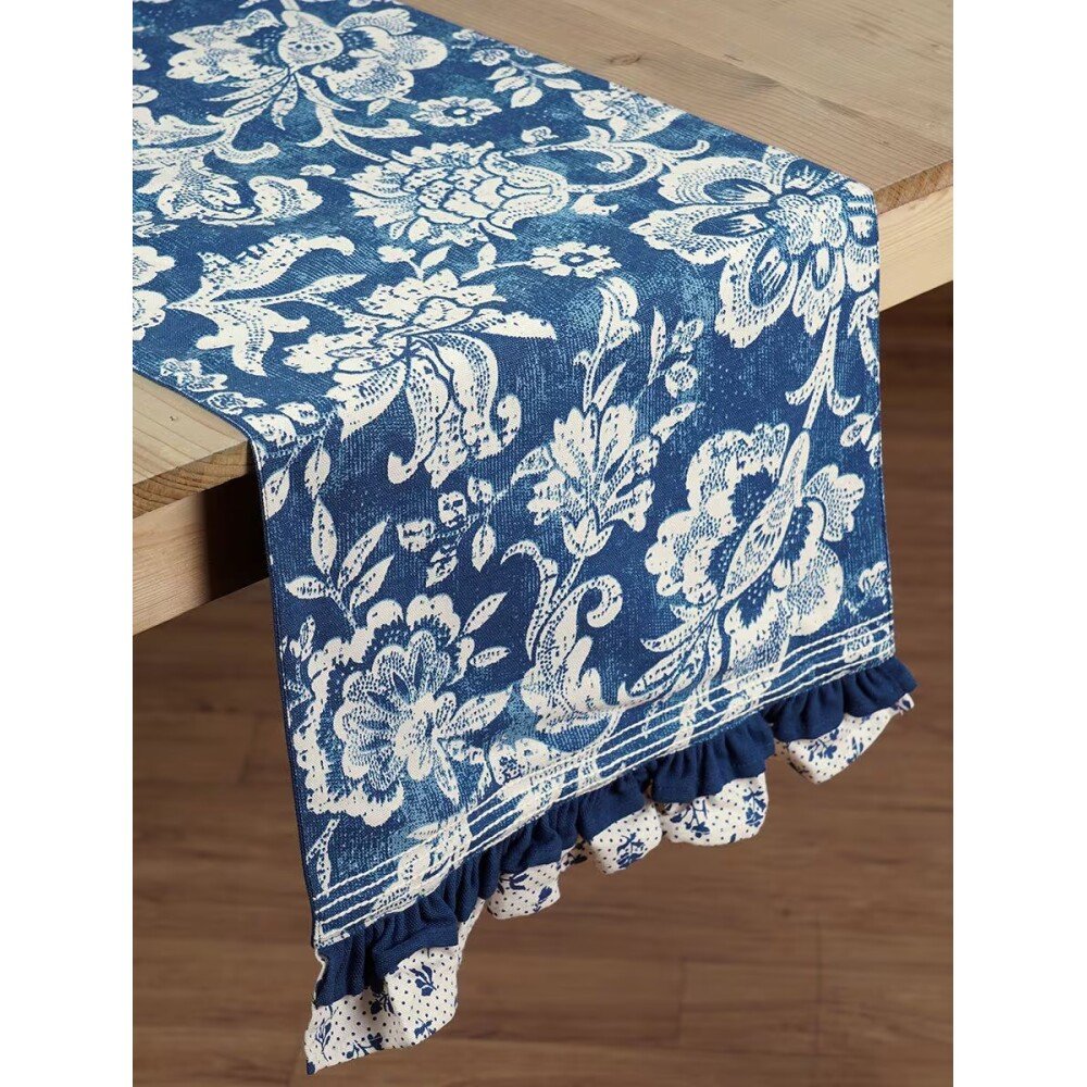Buy INDIGO BLUE Cotton Printed Rectangle Table Runner