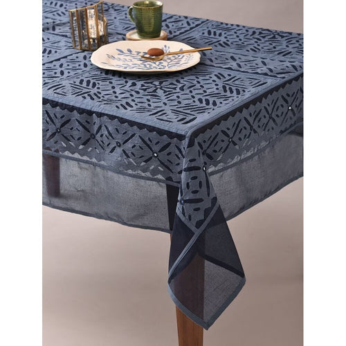 Buy INDIGO BLUE Cotton Rectangle Applique Table Cloth