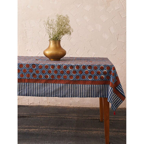 Buy INDIGO BLUE Cotton Rectangle Block Print Table Cloth