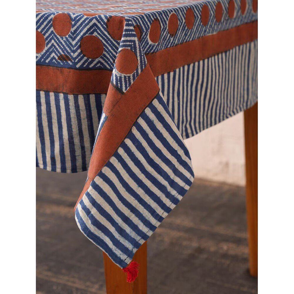 Buy INDIGO BLUE Cotton Rectangle Block Print Table Cloth