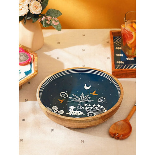 Buy INDIGO BLUE Hand Crafted Mango Wood Printed Bowls