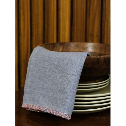 Buy Light Grey Linen Embroidered Table Napkins