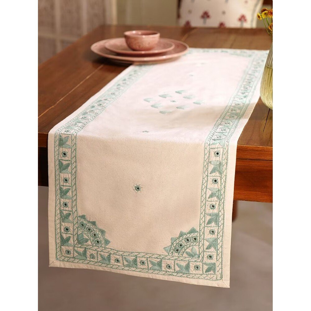 Buy Multicolour Cotton Embroidered Rectangle Table Runner