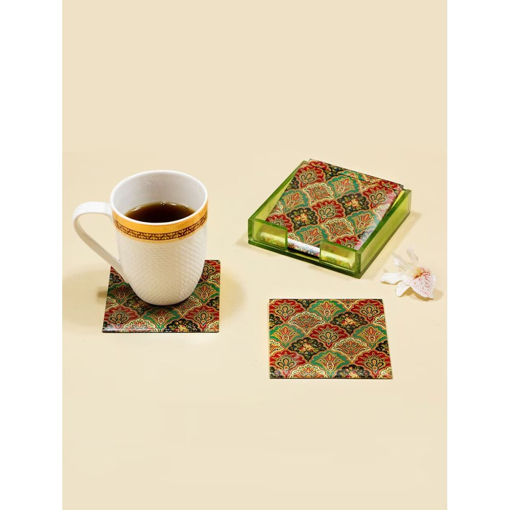 Buy Multicolour Glass Hand Crafted Coaster & Trivet