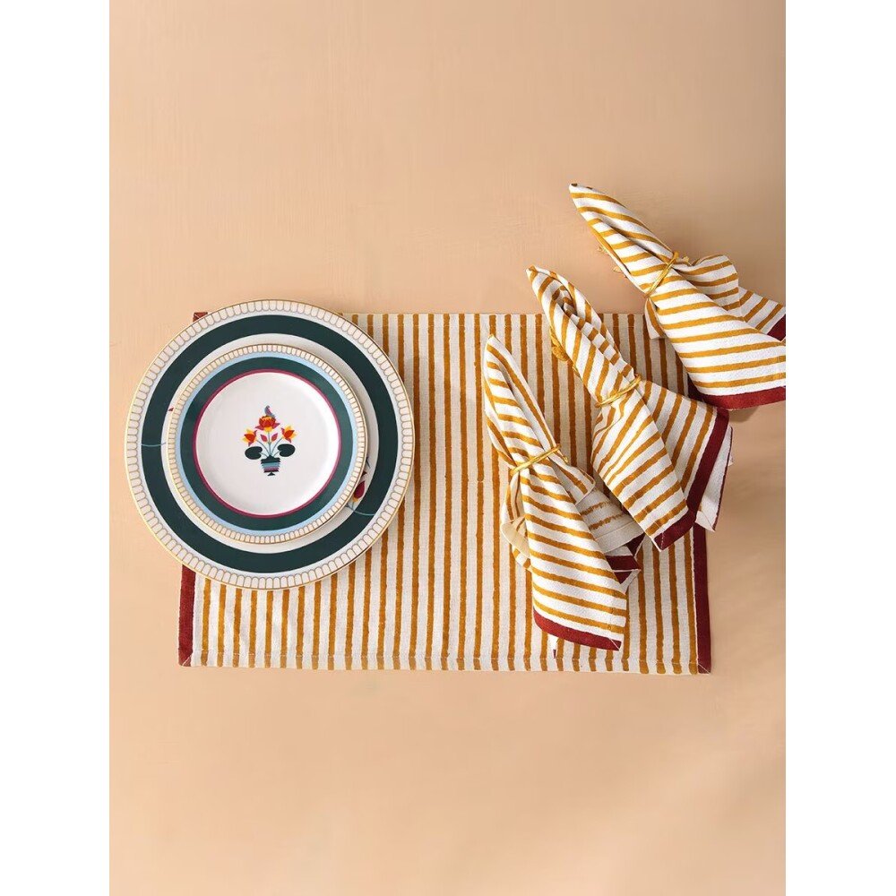 Buy Multicolour Rectangle Cotton Block Print Mats
