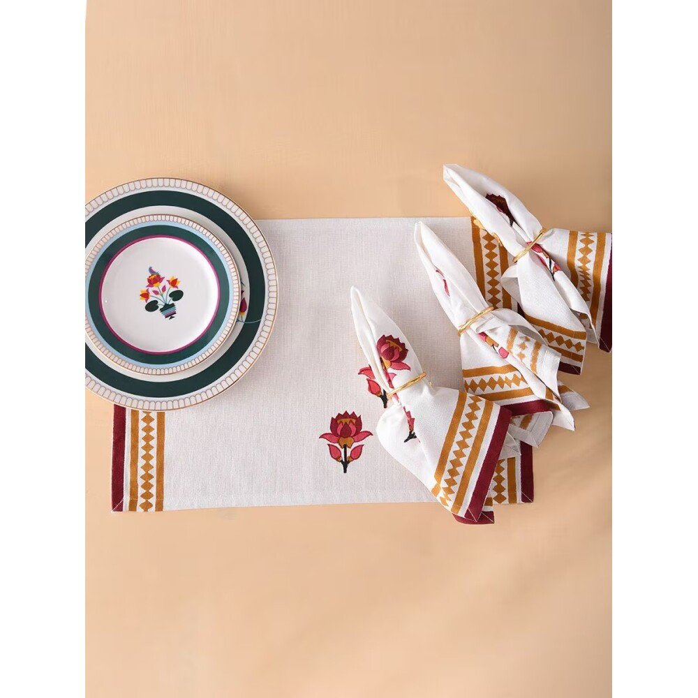 Buy Multicolour Rectangle Cotton Block Print Mats