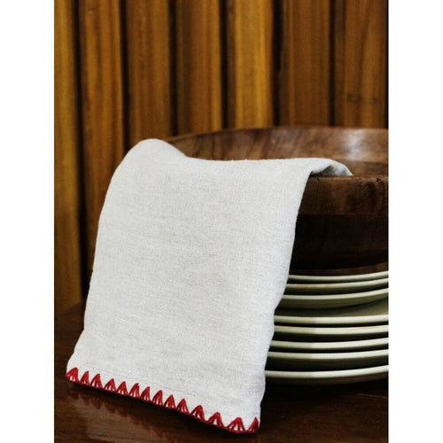 Buy Off White_Cream Linen Embroidered Table Napkins