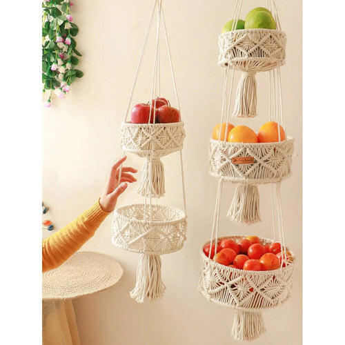 Buy Off White_Cream Macrame Hand Crafted Storage Basket