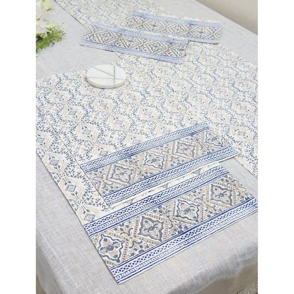 Buy Off White_Cream Rectangle Cotton Block Print Mats