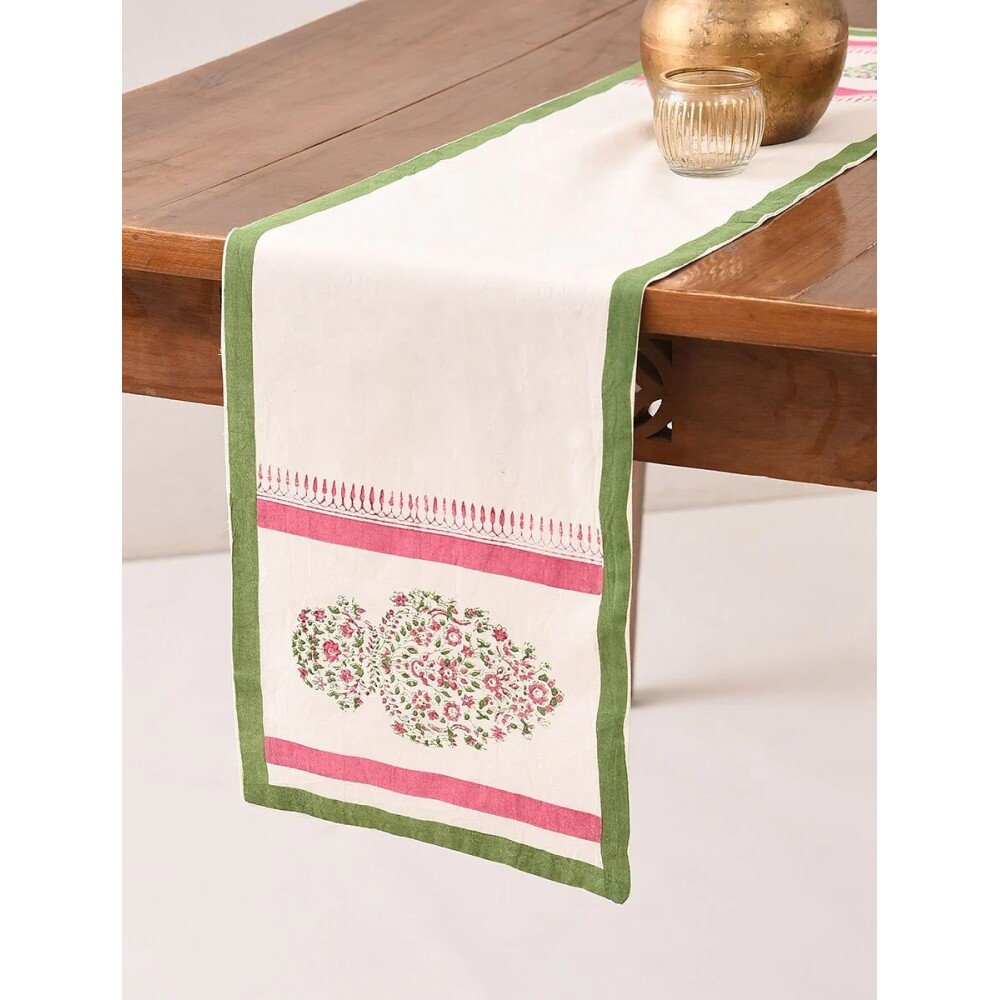 Buy Pink Cotton Printed Rectangle Table Runner