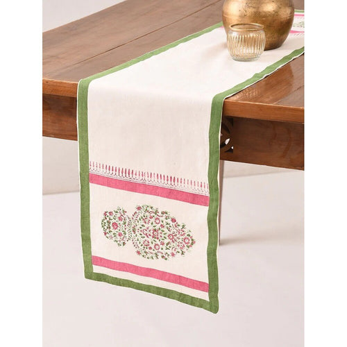 Buy Pink Cotton Printed Rectangle Table Runner